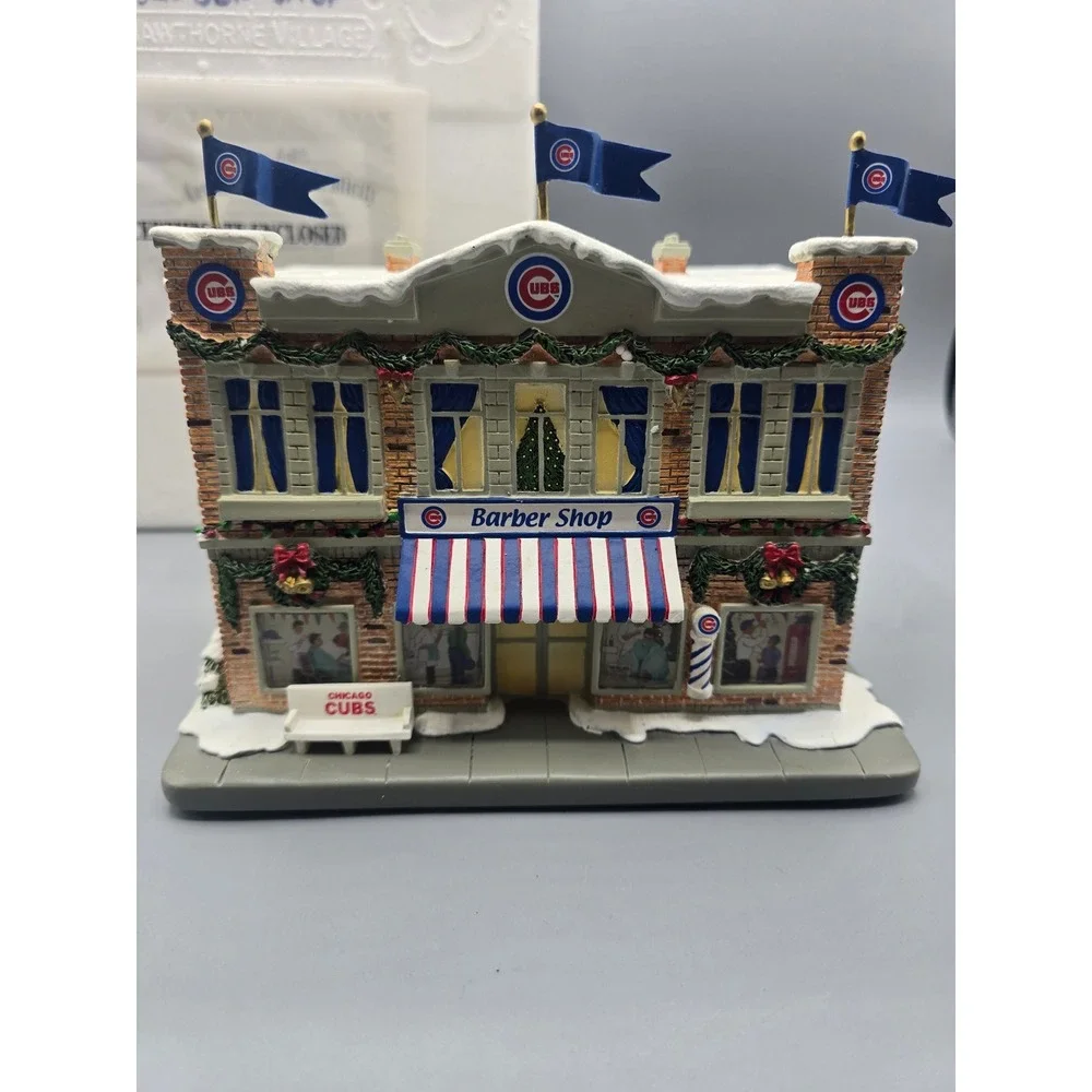Hawthorne Village Chicago Cubs Barber Shop Christmas Village Wrigley Lighted COA